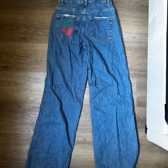 PacSun Rainbow, Mushroom, and Cherry Printed Baggy Jeans - Medium Wash - Picture 7 of 8